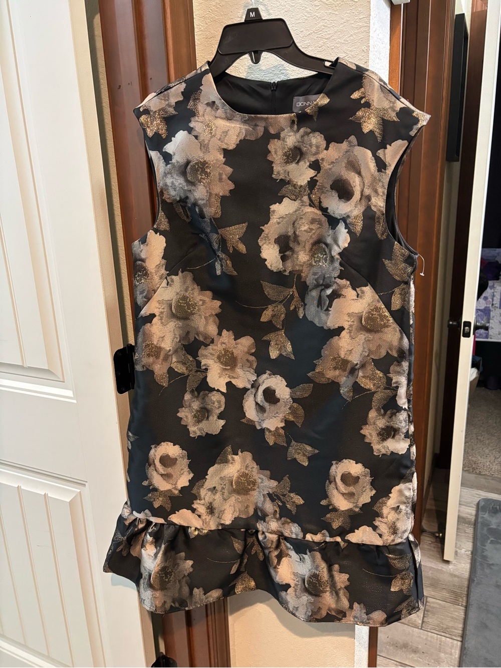 Floral Ruffle Hem women’s Dress - Black and Gold